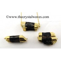 Black Tourmaline Rough Gold Electroplated Connector / Pendant